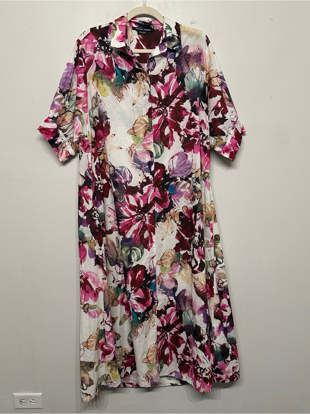 Hannes Roether Floral Cotton Shirt Midi Dress Large - Picture 2 of 9